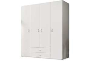 ‎STELLA TRADING Stella Trading BASE Zeitloser Kleiderschrank in drei verschiedenen Größen - Vielseitiger Drehtürenschrank in Weiß - 160 x 177 x 52 cm (B/H/T)