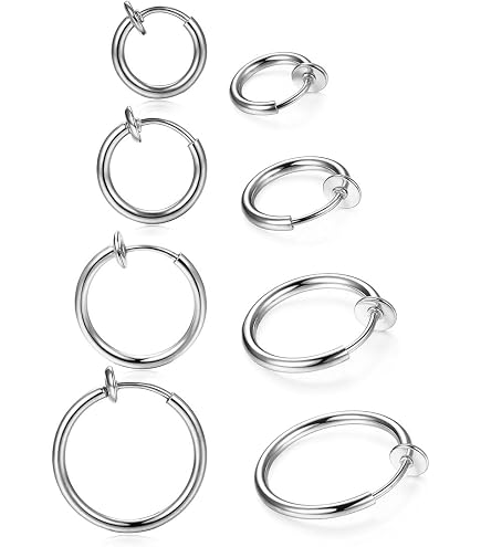 4 Paires De Boucles D'oreilles Clip Sans Perçage - Acier Inoxydable Doré, Tailles 8 à 14 Mm - Fausses Boucles Style Piercing