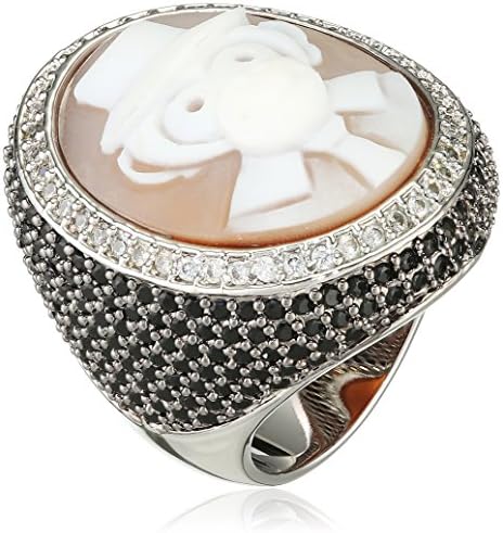 AMEDEO Hand Carved Sardonyx Shell Surrounded by White and Black Cubic Zirconia Featuring a Monkey Ring