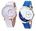 Bollywood Designer Stylish Free Diamond Dial Fancy Leather watch for Girls and Women Pack Of 2 (White-Blue) RS.325.00