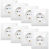 GOIYZTTR 8 Pieces Recessed Socket White Wall Sockets Schuko 16A 250V EU Standard Recessed Sockets for Indoor Use (82mm x 82mm
