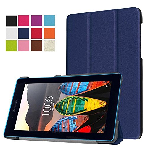 Bestdeal® Hohe Qualität Prämie Ultra Schlank Leicht Smart Cover Tasche Stehe Hülle für Lenovo TAB3 7 TB3-730F / TB3-730M 7" zoll Tablet PC + Displayschutzfolie und Stylus Stift (Marineblau)