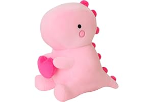 SQEQE Dinosaur Stuffed Animal, Loving Soft Dino Plush Toys with Holding Heart for Valentine Day, Sweet Romantic Anniversary Birthday Gift for Her Girls Boys Girlfriend Pink 30CM