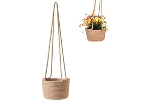 CAIYUANGJ Macetas Colgantes, Canasta Plantas con Cuerda, Algodón Tejida Jardinera, Macetero Colgante de Paja, Maceta Paja, para Flores, Plantas, Decoración de Interiores y Exteriores, 20 cm (Marrón)