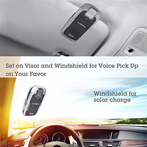 [2 Year Warranty] Avantree Bluetooth Car Kit with Solar Charging for Handsfree Call, GPS and Music, Wireless Visor Speakerphone, Connect Two Phones