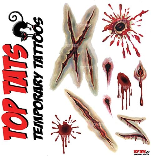 HALLOWEEN ZOMBIE SCARS (B) WOUNDS SCRATCHES CUTS BULLET HOLES TATTOOS SLASH FX FANCY DRESS COSTUME OUTFIT