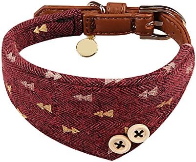 Miaosun Adjustable Leather Cat Collar Style Charming Plaid Scarf for Small Pet (red arrow scarf)