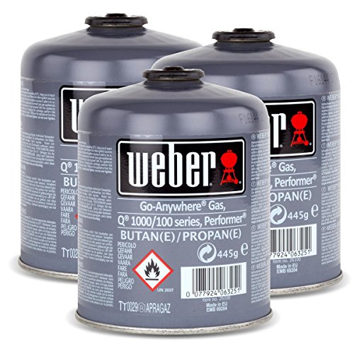 3x Weber Gas Kartusche für Q 100 Serie und Performer Touch-N-Go