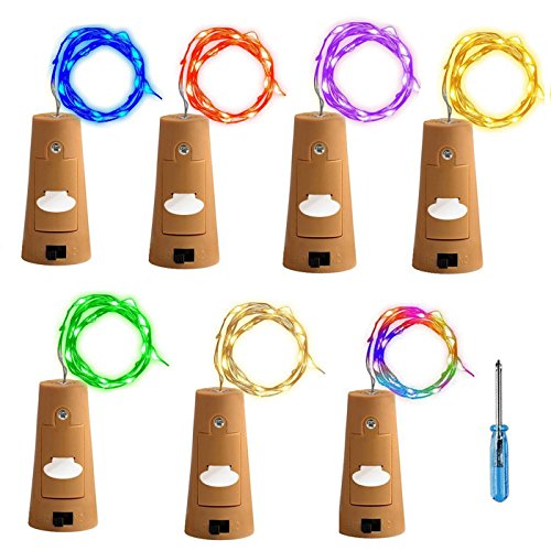 Tesan Lampes de Bouteille, Bouteille LED lumière Chaînes , 2 m 20 LED Veilleuse LED Bouteille de vin mariage fête romantique Décoration, 7 couleurs, 7 pièces