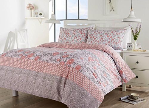 FINLAYS FASHIONS CHELSEA FLORAL DUVET QUILT COVER PILLOWCASE BEDDING SET SINGLE DOUBLE KING SUPERKING SIZE (Single, Pink)