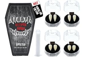 VANERIA 4 pary kłów wampirów, 4 rozmiary kłów na cosplay Halloween, bardziej realistyczne kły wampirów, łatwe w użyciu i łatwe do usunięcia, na Halloween, cosplay, imprezy