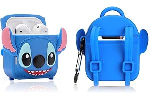Derhom Cute Funny Silicone Airpods Cover Compatible with Apple Airpods 1 and 2 [Bag Series] (Stitch)