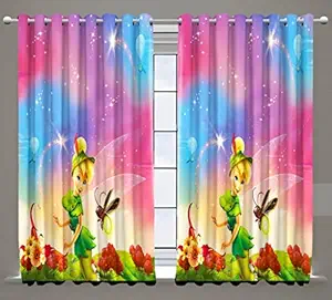 Novak Decors - 3D Digital Bell Girl Printed Panels for Kids Room | School | Playway (Premium Long Door Curtains 9 Feet Long Set of 2 )