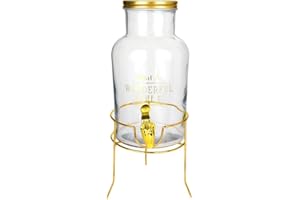 PARIS PRIX HOME DECO FACTORY, KA3063, Fontaine à boisson élégante en verre et métal doré, 35 L - Idéale pour cocktails, jus et eau infusée, design chic pour vos événements et repas en extérieur Taille : 35 L