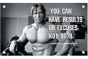 LUIVU 3x5 Feet Schwarzenegger Flag - "You Can Have Results Or Excuses. Not Both." with 4 Brass Grommets - Gym Motivational Poster - Arnold This beautiful entertaining banner for College Dorm or Room Decor