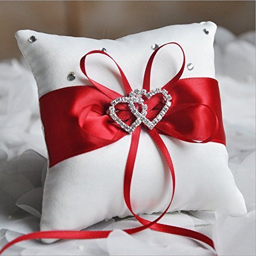Hosaire Hochzeit Ringkissen Mode Bowknot Form Polyester Ringe Schmuck Kissen Hochzeits Ring Dekoration Box,Rote - 7