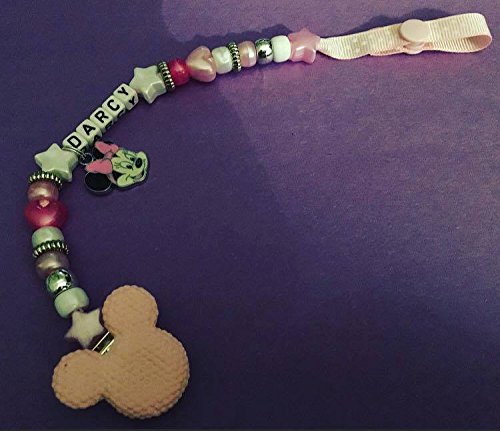 Mickey mouse minnie mouse girls baby pink name dummy clip chain holder pacifier holder chain clip