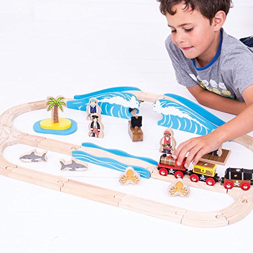 Bigjigs Rail Wooden Pirate Train Set - 42 Play Pieces