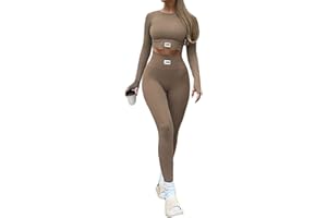 XIXIMAON Ensemble de Vêtements de Sport pour Femme, 2 pièces Haut Court et Pantalon Taille Haute pour Course Yoga Fitness Jogging Entraînement