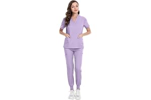 MEDSKIN Scrubs Set for Women - Stretch V-Neck Scrub Top & Jogger Trouser Pants with 8 Pockets