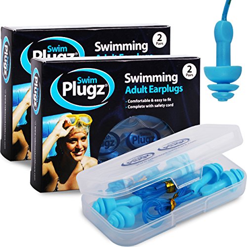 Preisvergleich Produktbild Hush Plugz Schwimm-Ohrstöpsel für Erwachsene, mit Sicherheitskordel, Silikon, mit antibakteriellem Stift, 4 Paar