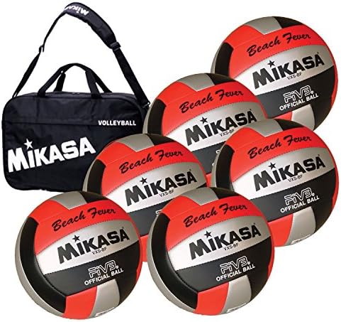 6 x Mikasa VXS Series Volleyballs Red/Black and a Mikasa 6 Ball Bag