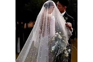 SINRAD 2/3M*1.6M Pearls Bridal Veil 2 Tiers Blusher Wedding Veil Drop Veil Cover Face White/Ivory/Champagne Velos de Noiva Beads Cathedral