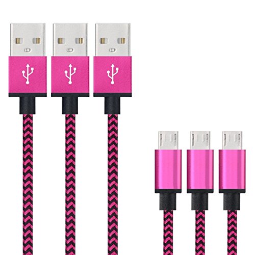 DaoRier Micro USB Kabel Datenkabel Android USB Cable 1m Handy Ladekabel USB A Stecker auf Micro USB Metallstecker Nylonmantel Nylon Geflochtenes für Samsung Galaxy S5 S6 S7 Huawei Rose Rot 3 Stück