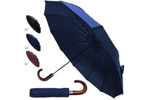 COLLAR AND CUFFS LONDON 80KPH Parapluie Pliant Solide avec 12 Baleines Femme Homme Compact - Resistant au Vent Automatique - Robuste Fibre de Verre - Poignée en Bois - Toile Aérée Petit Pliable