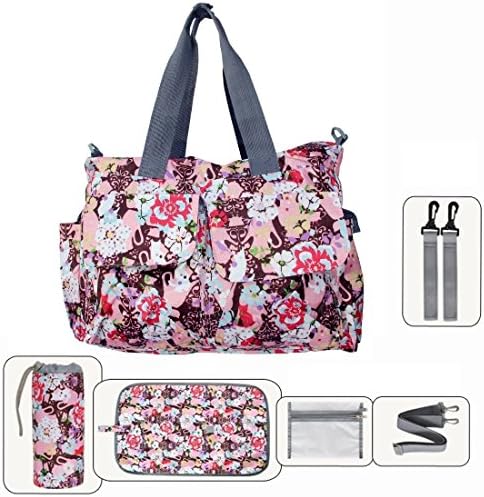 My Share Mall Original Floral Designer Diaper Tote Bags(Rose Red)