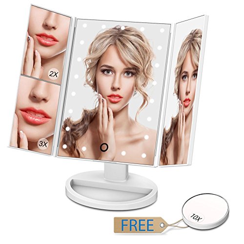 Giwox Make-up-Spiegel Tischspiegel mit LED und Smart Touch Folding Spiegel Triple-2X / 3X / 10X mit kleinen Taschenspiegel (weiß)