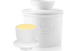 Lighterday Maselniczka z pokrywką, maselniczka francuska z ceramiczną pokrywką, maselnica do smarowania masła (biały, 10 cm)