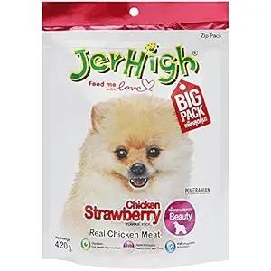 JerHigh Strawberry Stick Dog Treats with Real Chicken Meat - 420 g