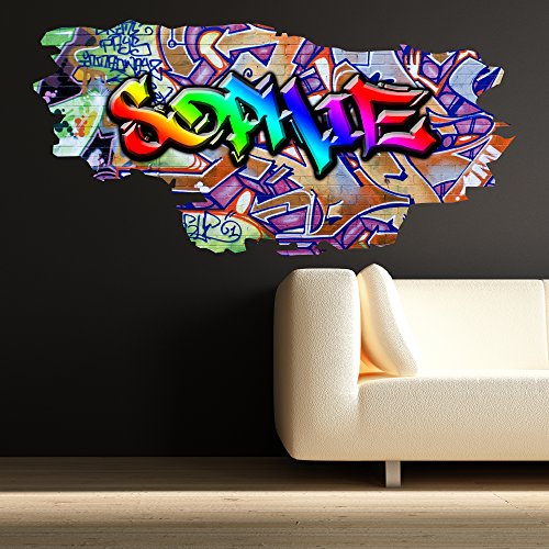 MULTI VOLLE FARBE PERSONALISIERT GRAFFITI NAME Ziegel Wandsticker Aufkleber Grafik schlafzimmer wandgemälde transfer druck – Mittelgroß: 100cm (B) x 49cm (H) - 4