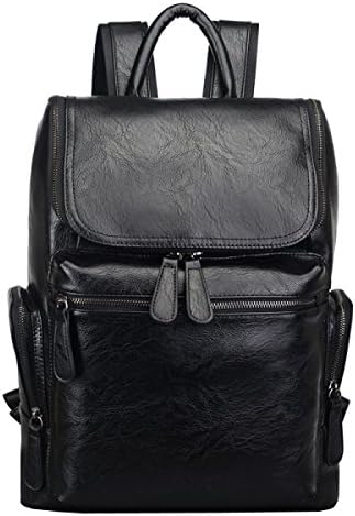 LAIDAYE Retro Men 's Leather Shoulder Bag Business Large Capacity Backpack Student Bag Leisure Travel Backpack,Black-OneSize