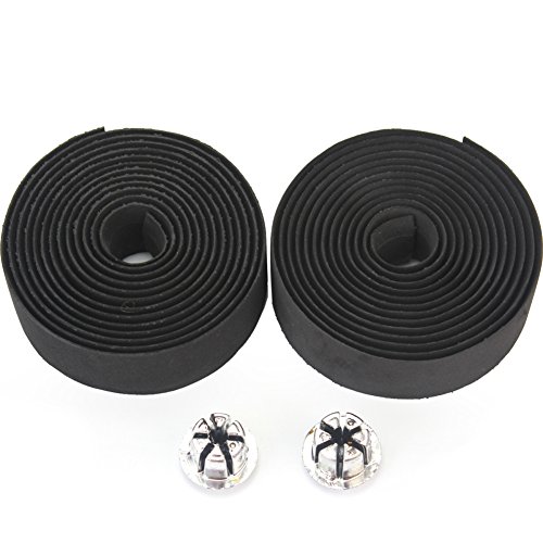 Des Mall 2 Fahrrad Radfahren Cork Lenker Tape Wrap mit 2 Bar Stecker Wasserdicht Schwarz - 3