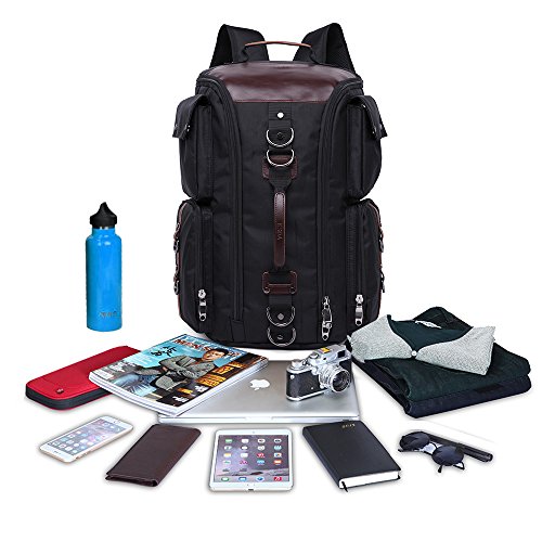 KSDA Herren Mode Vintage Rucksäcke Laptop Rucksack Oxford-Gewebe Knapsack Reisen Multifunktions Handgepäckstück Daypack Schwarz - 7