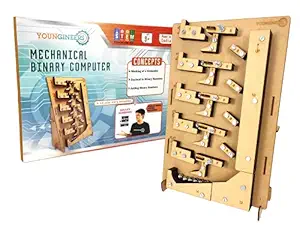 Youngineers Mechanical Binary Computer, Wooden DIY STEM Toy for 10, 11, 12 Years with Educational Videos, Fun Engineering Math Kit for Kids