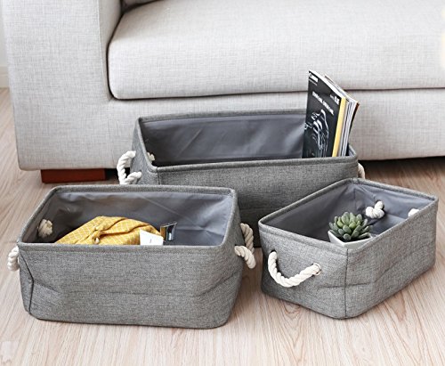 Starsglowing Wäschekorb Aufbewahrungskorb mit Griff Schrank Organizer Aufbewahrungsbox für Kleidung Handtücher Bettwäsche (Large, Grau) - 2