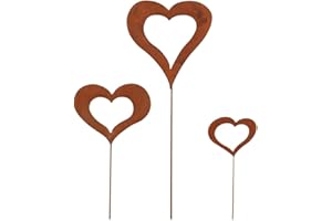 Tomedeks 3 Pezzi A Forma di Cuore da Giardino Effetto Ruggine, Decorazione da Giardino, A Forma di Cuore in Metallo Arrugginita, Giardinaggio Arredo Esterno, Sculture da Giardino