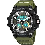 LYZZGZZ Armbanduhren Outdoor-Sport Doppeluhr Multi-Funktion männliche elektronische Uhr 8010 Armee grün