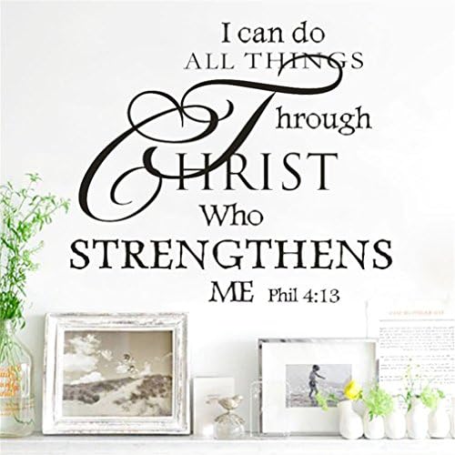 SATCL I Can Do All Things Through Christ Who Strengthens Me Wall Decal Vinyl Words Quotes Wall Sticker For Home Bedroom Living Room Mural Decor