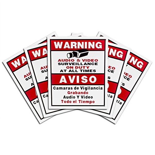 BV-Tech Sign-D-5 Mejor visión vigilancia de Seguridad CCTV cámara señal de Advertencia 5 Unidades - Metal - 9 x 11 - al Aire Libre (Blanco)