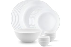 Larah by Borosil Orbit Series 19 Pieces Opalware Dinner Set, Opal Glass Dinner Plates & Bowls, Crockery Set for Dining (White