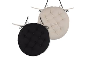 Stof – Cojín de Silla – Talla ø 38 – 100% algodón, Color Negro y Lino, Modelo Duo, cómoda y Elegante – Fácil de Limpiar
