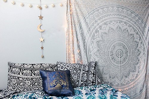 Grau Ombre Tapestry von JaipurHandloom „Mandala-Tapisserie, Königin, Multi Color Indian Mandala-Wand-Kunst, Hippie Wandbehang, Bohemian Bedspread - 3