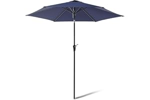 Amazon Basics Sombrilla para Terraza con Manivela y Botón de Inclinación, 305cm, Color Azul Marino