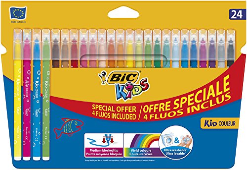 BIC Kids 921360 Fasermaler Kid Couleur Medium (24-farbig sortiert, Kartonetui) 24 Stück