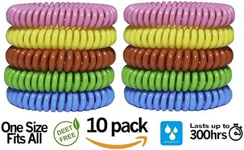 10 Pack Mosquito Repellent Bracelets by My Repellent Guard – Suitable for Kids and Adults (One Size Fits All) – Protection up to 300 Hours, Safe Waterproof Deet Free Band