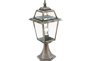 Britalia Black Gold & Clear Glass Panel Outdoor Vintage Lantern Post Pedestal Light | IP44 Exterior Rating | Ideal for Gardens - Driveways - Patio Lighting | 1 x E27 Lamp Required (Not Included)